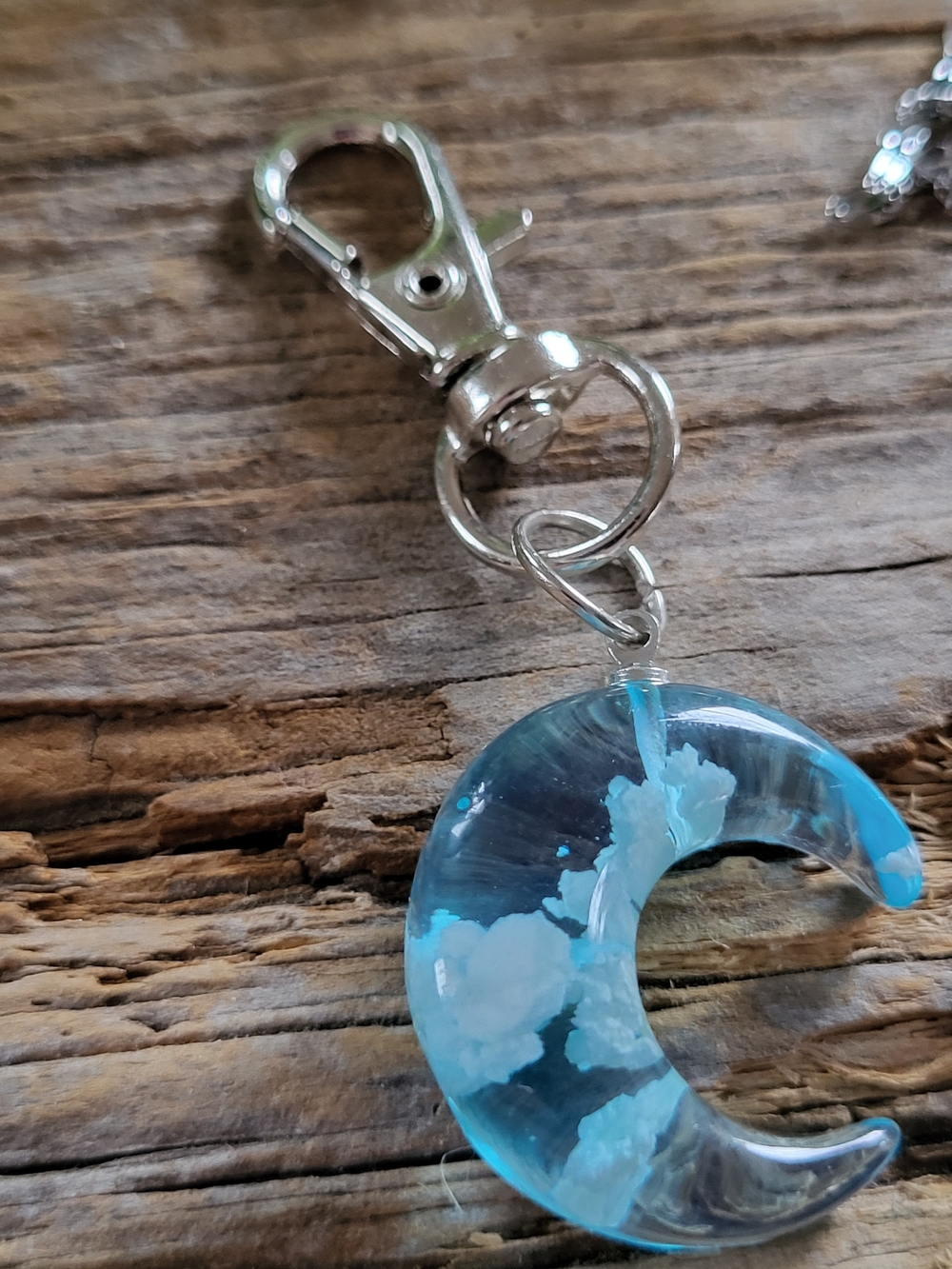 Blue Crescent Moon Resin Keychain